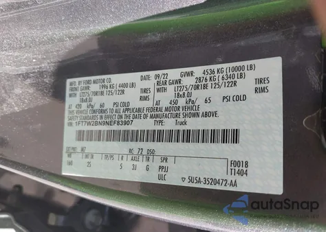 2022 Ford F-250 Xlt z USA, uszkodzony, nr VIN 1FT7W2BN9NEF83907